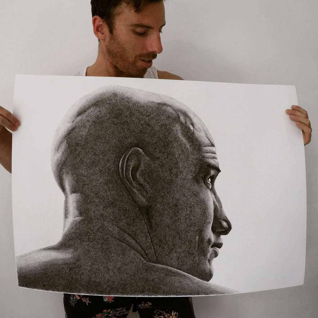 Artist Dean Spinks and his portrait of Kelly Slater