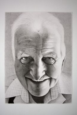 Como butcher Ted Cary, crosshatching portrait