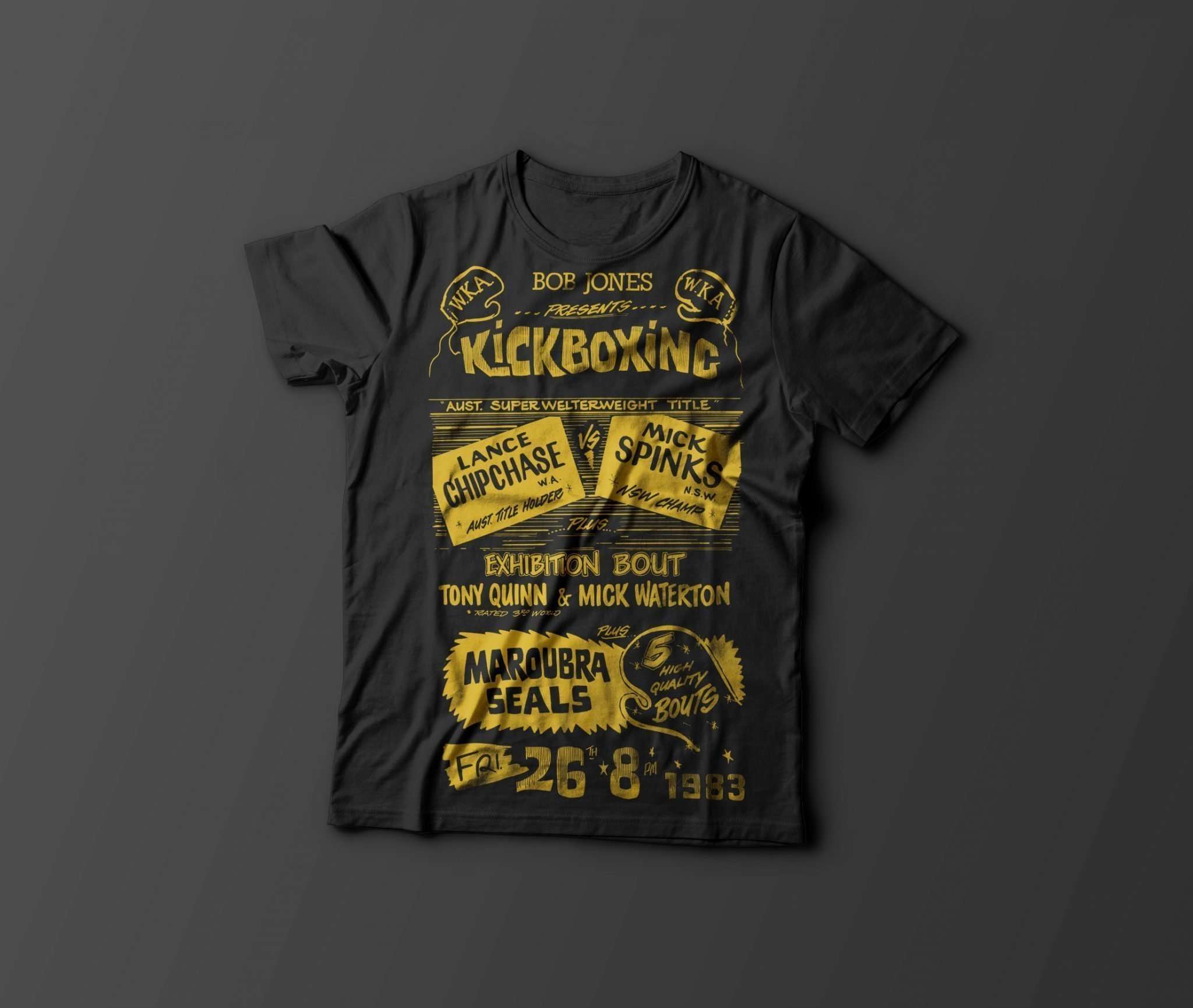 Double Dragon vintage kickboxing tee shirt black yellow
