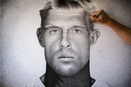 Mick Fanning crosshatching portrait by artist Dean Spinks