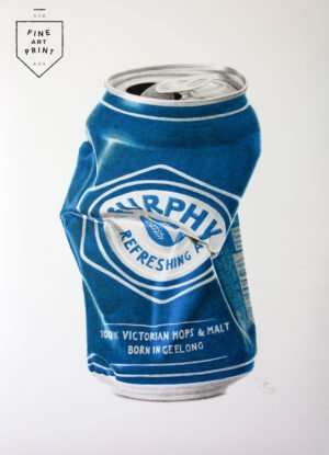Photorealistic art print of crushed Furphy beer can by Dean Spinks