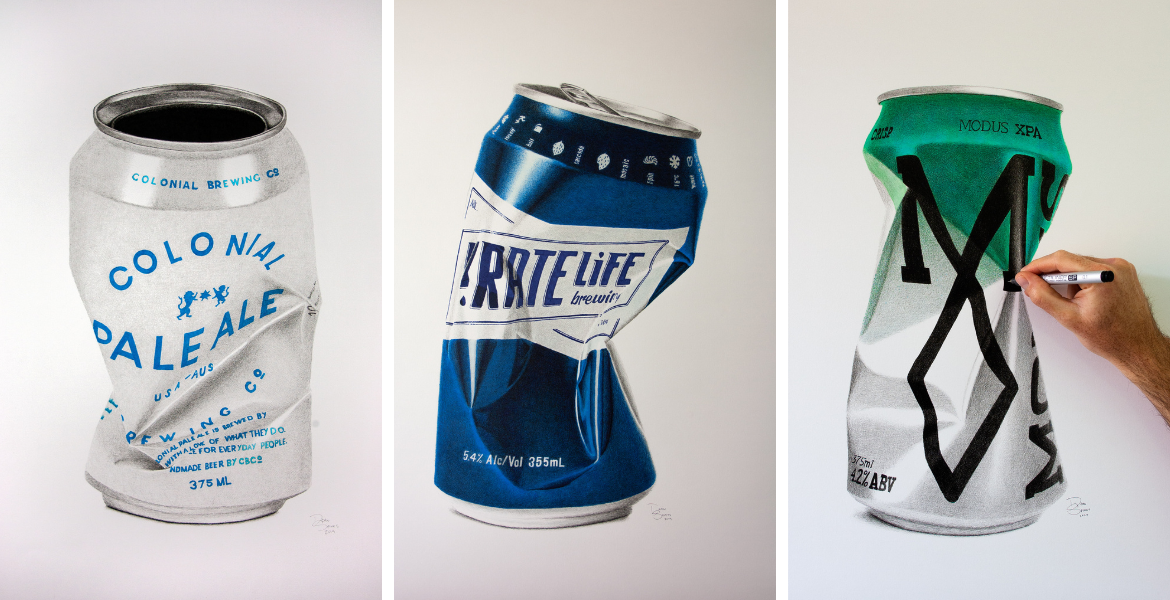 Crushed beer can drawings