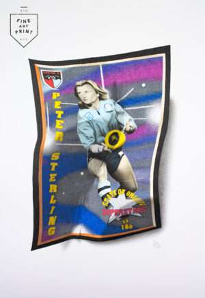 Photorealistic art print of Peter Sterling 1994 State of Origin footy card – Parramatta Eels & NSW Blues by Dean Spinks
